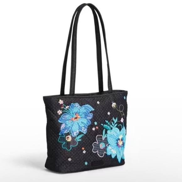 Vera Bradley 'Denim Navy Midnight Garden' Turquoise Floral Embroidered & Quilted - Picture 3 of 16